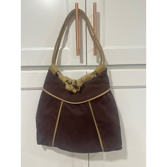 JFS Original Handbags - FS Originals Brown Canvas Hobo Shoulder Bag With Tan handmade Accents VTG purse